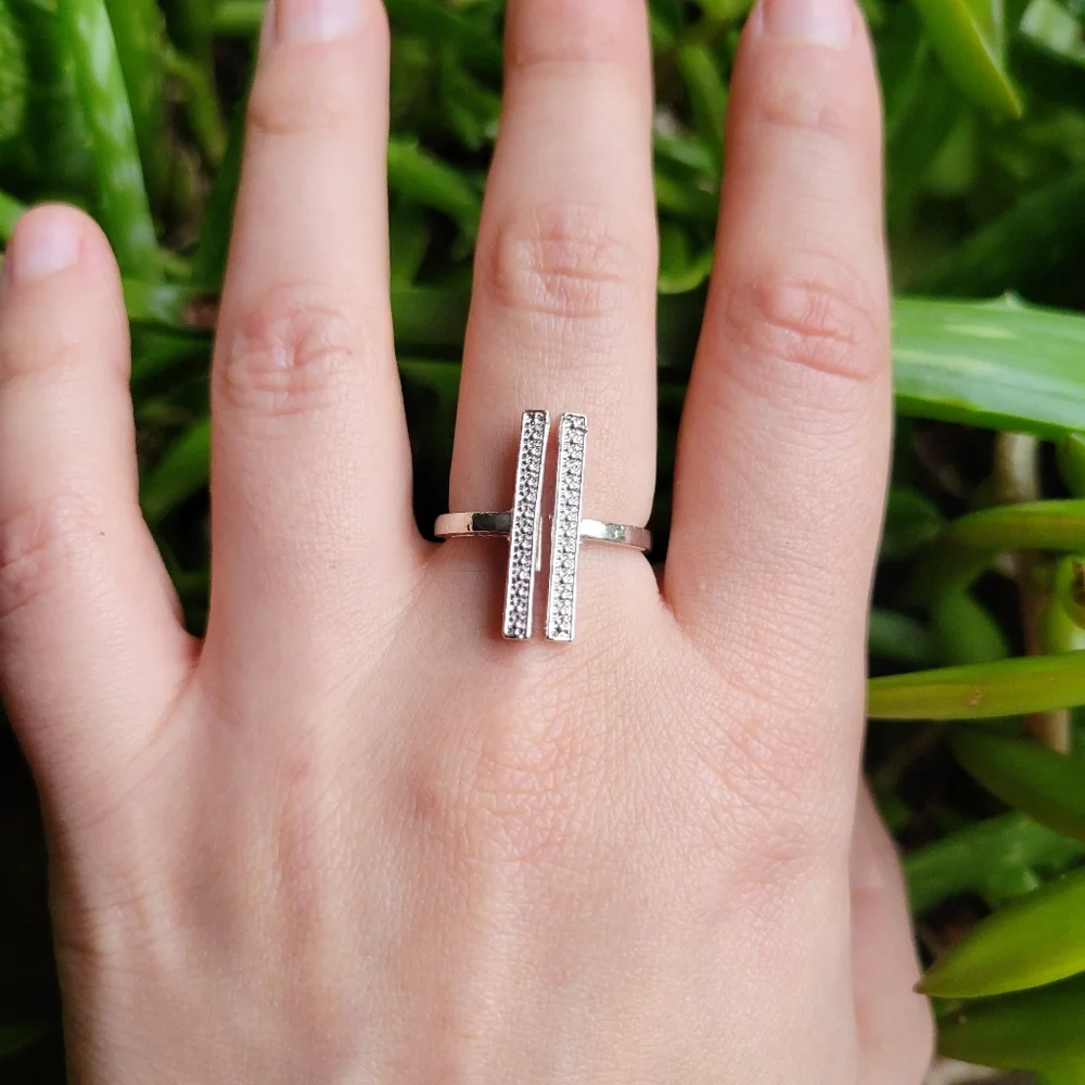New Classic Silver Simple Dainty Double Bar Ring Band